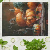 Kleurrijke pompoenen en bladeren  theedoek (Gevouwen)