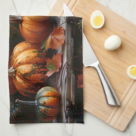Kleurrijke pompoenen en bladeren  theedoek (Quarter Fold)