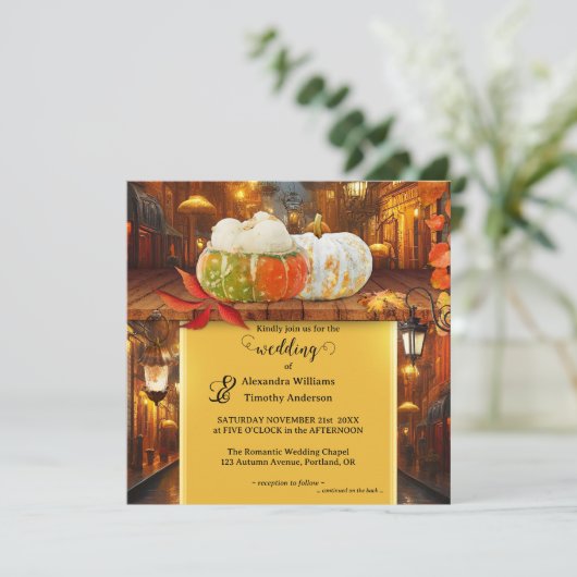Kleurrijke pompoenen Fantasy herfst bruiloft Kaart (Staand voorkant)