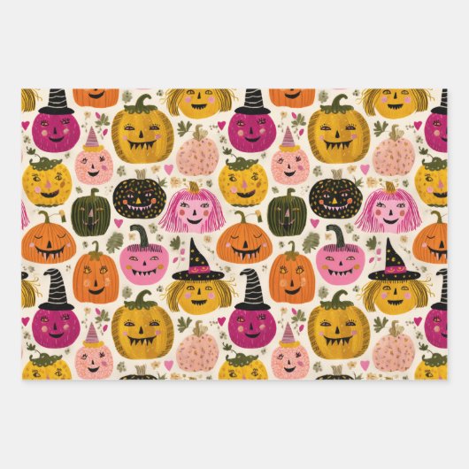 Kleurrijke pompoenen Whimsical Halloween Spooky Sc Inpakpapier Vel (Voorkant 3)