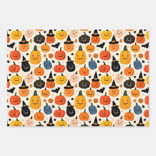 Kleurrijke pompoenen Whimsical Halloween Spooky Sc Inpakpapier Vel (Voorkant 2)