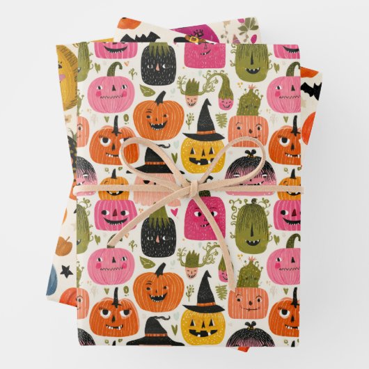 Kleurrijke pompoenen Whimsical Halloween Spooky Sc Inpakpapier Vel (In situ)