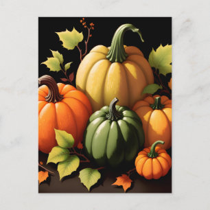 Kleurrijke pompoenen zwarte achtergrond briefkaart