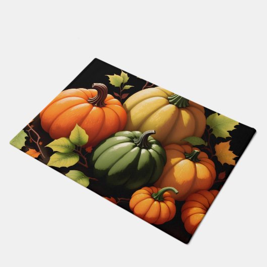 Kleurrijke pompoenen zwarte achtergrond deurmat (Schuin)