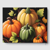 Kleurrijke pompoenen zwarte achtergrond gastenboek (Achterkant)