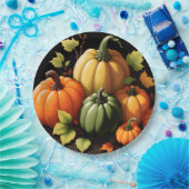 Kleurrijke pompoenen zwarte achtergrond papieren bordje (Feest)