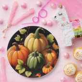 Kleurrijke pompoenen zwarte achtergrond papieren bordje (Feest)