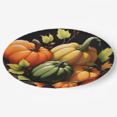 Kleurrijke pompoenen zwarte achtergrond papieren bordje (Gekanteld)