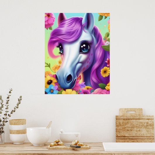Kleurrijke Pony Horse Kinderwand Poster (Keuken)