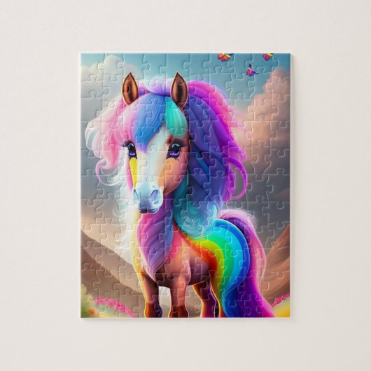 Kleurrijke Pony met regenboogkleuren, Pony Legpuzzel (Verticaal)