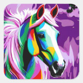 Kleurrijke Pony Vierkante Sticker (Voorkant)