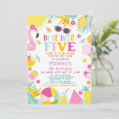 Kleurrijke Pool Party Duik in Vijf 5e Verjaardag Kaart (Staand voorkant)