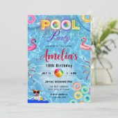 Kleurrijke Pool Party uitnodiging | Verjaardagsfee (Staand voorkant)