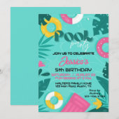 Kleurrijke Pool Party Verjaardag Kaart (Voorkant / Achterkant)