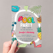 Kleurrijke Pool Party | Zwemmen verjaardag acryl Uitnodigingen (Insitu (Draagbaar))