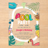 Kleurrijke Pool Party | Zwemmen verjaardag acryl Uitnodigingen (Voorkant)