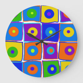 Kleurrijke pooldots en vierkantjes grote kunstklok klok