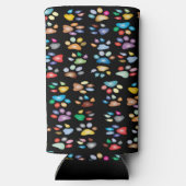 Kleurrijke poot prints zwart seltzer blikjeskoeler (Achterkant)
