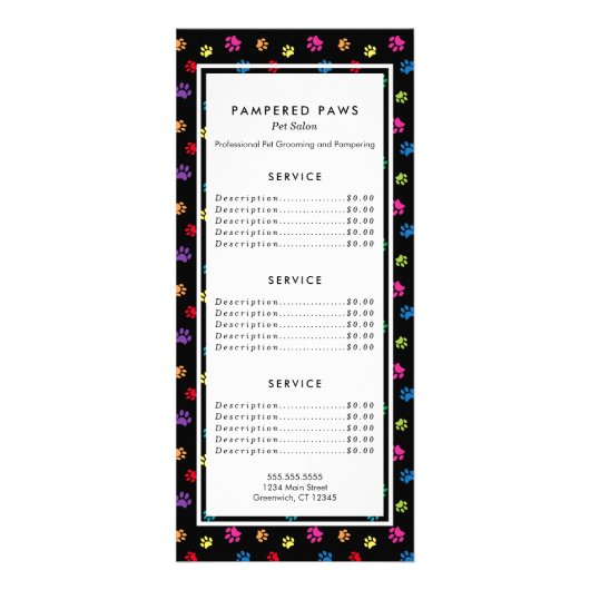 Kleurrijke Pootafdrukken Huisdier Salon Service Reclamekaart (Voorkant)