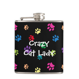 Kleurrijke Pootafdrukken van de Kat Lady Heupfles