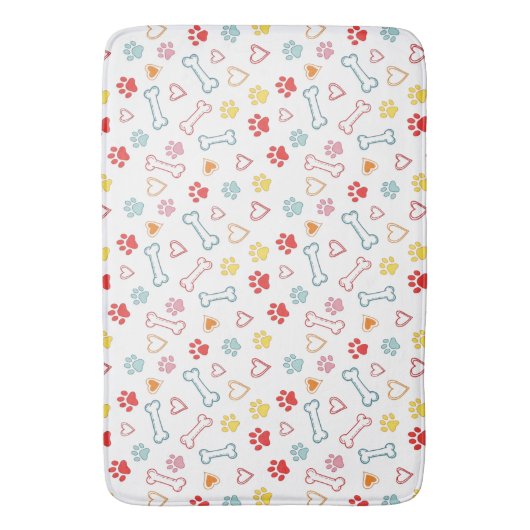 Kleurrijke Pootjes, Harten & Botten Doodle Badmat (Voorkant Verticaal)