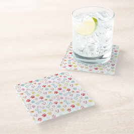 Kleurrijke Pootjes, Harten & Botten Doodle Glazen Onderzetter