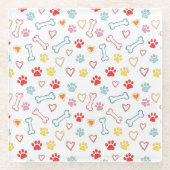 Kleurrijke Pootjes, Harten & Botten Doodle Glazen Onderzetter (Voorkant)