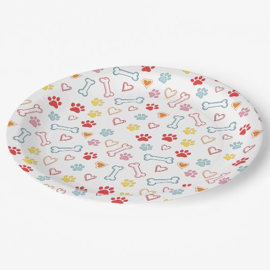 Kleurrijke Pootjes, Harten & Botten Doodle Papieren Bordje (Gekanteld)