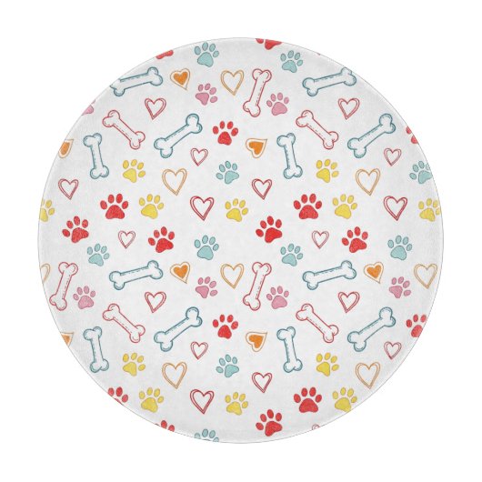 Kleurrijke Pootjes, Harten & Botten Doodle Snijplank (Voorkant)