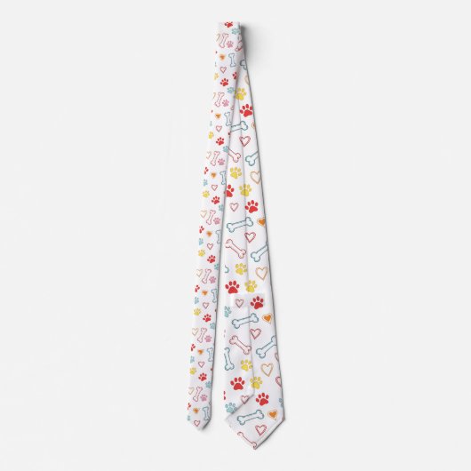 Kleurrijke Pootjes, Harten & Botten Doodle Stropdas (Achterkant)