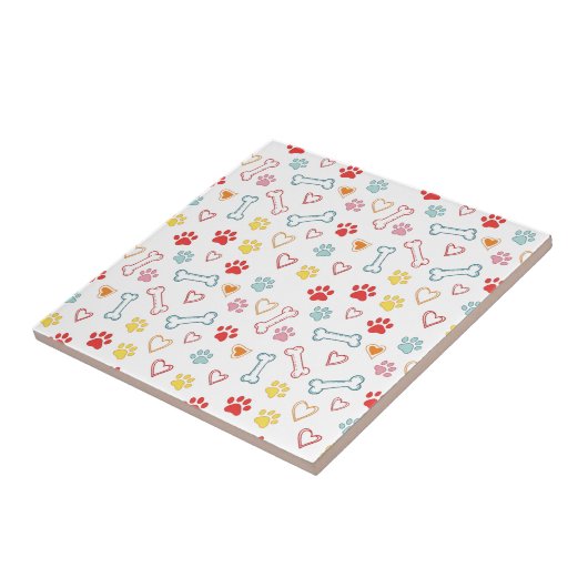 Kleurrijke Pootjes, Harten & Botten Doodle Tegeltje (Zijkant)