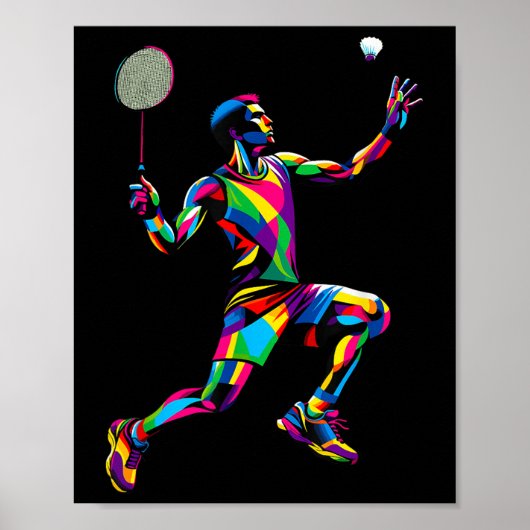 Kleurrijke Pop Art Badminton Player Shuttle Badmin Poster (Voorkant)