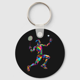 Kleurrijke Pop Art Badmintonspeler Shuttle Badmint Sleutelhanger