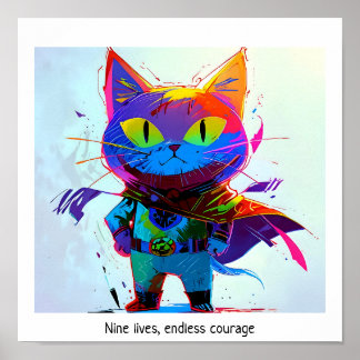 Kleurrijke Pop Art Bewerkbare Super Hero Cat Poster