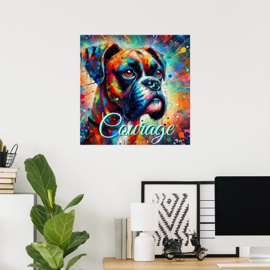 Kleurrijke Pop Art Boxer Dog Blauwgroen Blue Dogs Poster (Thuiskantoor)