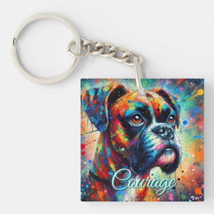 Kleurrijke Pop Art Boxer Dog Blauwgroen Blue Dogs Sleutelhanger