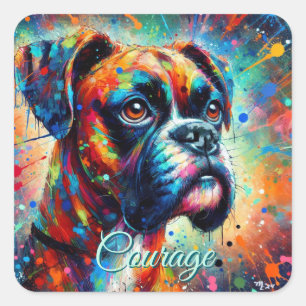 Kleurrijke Pop Art Boxer Dog Blauwgroen Blue Dogs Vierkante Sticker