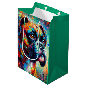 Kleurrijke Pop Art Boxer Dog Decoupage Medium Cadeauzakje