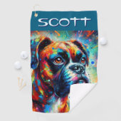 Kleurrijke Pop Art Boxer Dog Gepersonaliseerd Blau Golfhanddoek (Insitu)