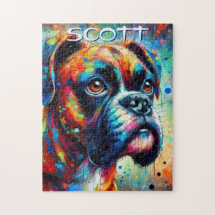 Kleurrijke Pop Art Boxer Dog Gepersonaliseerd Blau Legpuzzel