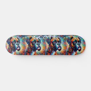 Kleurrijke Pop Art Boxer Dog Gepersonaliseerd Blau Persoonlijk Skateboard
