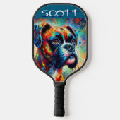 Kleurrijke Pop Art Boxer Dog Gepersonaliseerd Blau Pickleball Paddle (Achterkant)