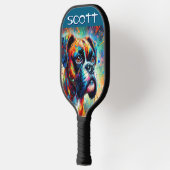Kleurrijke Pop Art Boxer Dog Gepersonaliseerd Blau Pickleball Paddle (Links)