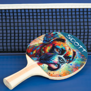 Kleurrijke Pop Art Boxer Dog Gepersonaliseerd Blau Tafeltennisbatje