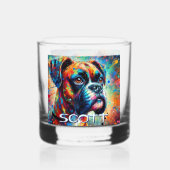 Kleurrijke Pop Art Boxer Dog Gepersonaliseerd Blau Whisky Glas (Achterkant)