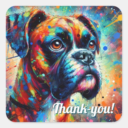 Kleurrijke Pop Art Boxer Hond Groen Blauw Blauwgro Vierkante Sticker (Voorkant)