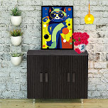 Kleurrijke Pop Art Cat Imitatie Canvas Print<br><div class="desc">Faux verpakt doek,  met kleurrijke kunststijlafbeeldingen van een coole kat in een glazen pop.</div>