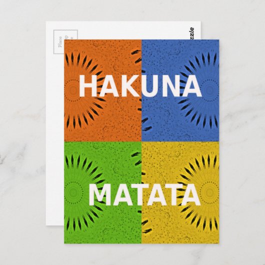 Kleurrijke Pop Art Collage & "Hakuna Matata" Beric Briefkaart (Voorkant / Achterkant)