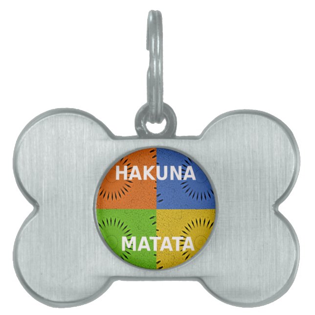 Kleurrijke Pop Art Collage & "Hakuna Matata" Beric Huisdieren Naamplaatje (voorkant)