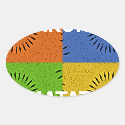 Kleurrijke Pop Art Collage & "Hakuna Matata" Beric Ovale Sticker (Voorkant)
